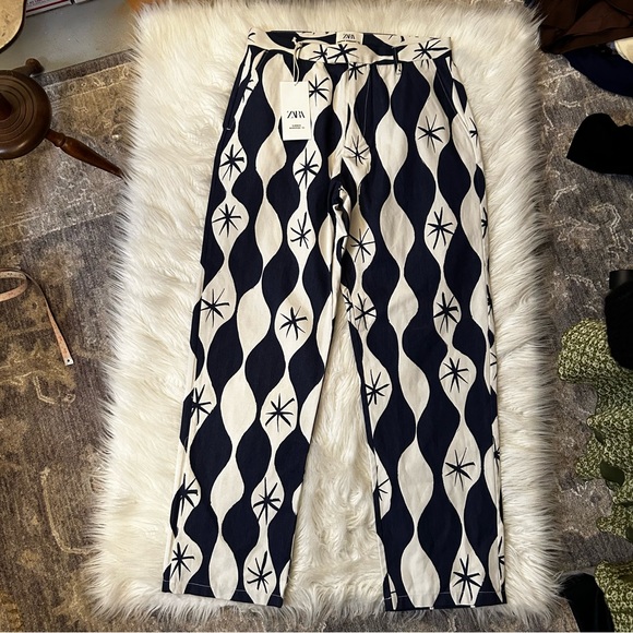 Zara Blue and White Patterned Jeans Summer Wardrobe ‘23 size 32” - Picture 9 of 13